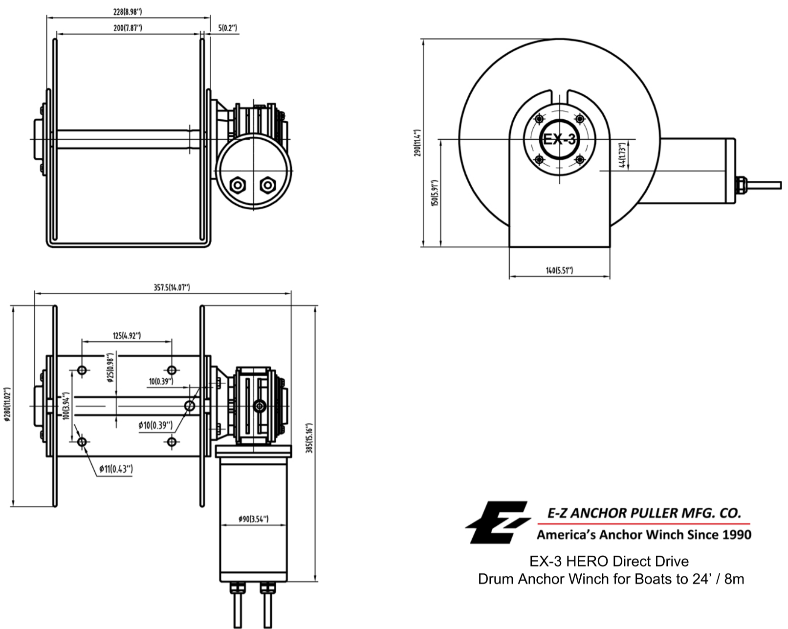 Hero EX-3 - Aluminum Alloy Direct Drive Drum Anchor Winch